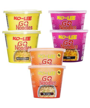Instant Noodles Bundle with Ko-Lee Roast Chicken Go Cup Noodles 65g x2 Hot & Spicy Noodles 65g x2 and Curry Noodles 65g x2 (6 Pack(