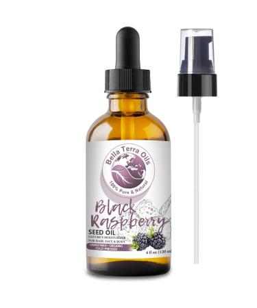 Black Raspberry Seed Carrier Oil. 4oz. 100% Pure. Cold-pressed. Unrefined. Organic. Chemical-free. Protects and Rejuvenates Skin. Rich in Antioxidants. Natural Moisturizer for Hair  Skin. Bella Terra Oils. 4 Ounce