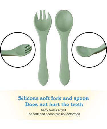 Qshare Suction Baby Plate and Bowl Set | Fork Spoon | Silicone Feeding Supplies for Toddler Self-Feeding | BPA-Free | Bears-Green - Buy Online on SooperMarket.com