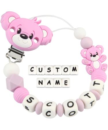 Kowlone pacifier chain with name boys girls personalized teddy bear pacifier clips holder (purple) A: Teddy Bear Purple