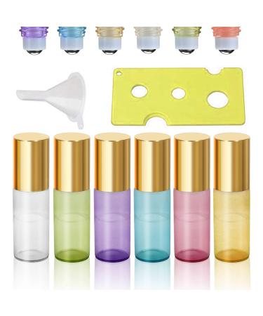 Pinkiou Roller Bottles Glass Roll on Bottle Stainless Steel Ball for Essential Oils 5ml Empty Bottles (with 1 Corkscrew)