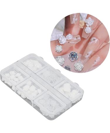 Nail Charms Nail Art Decorations 2 Boxes Nail Art Decorations Delicate Compact White Rose Camellia Nail Art Rhinestones for Girls - Buy Online on SooperMarket.com