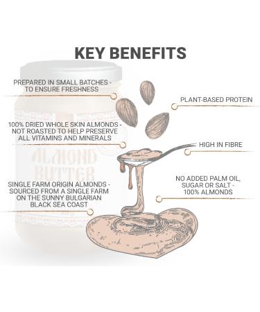 Amelia Rose - Smooth Almond Butter (300g) | No palm oil | No added sugar or salt | 100 Natural Whole Skin Single Farm Origin Bulgarian Almonds - Buy Online on SooperMarket.com