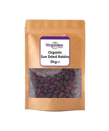 Organic Sun Dried Raisins 2kg by Virgolden Organic - Source of Fibre Suitable for Vegetarians Baking Desserts Vegan Cakes Cookies Tart Breakfast Granola Small