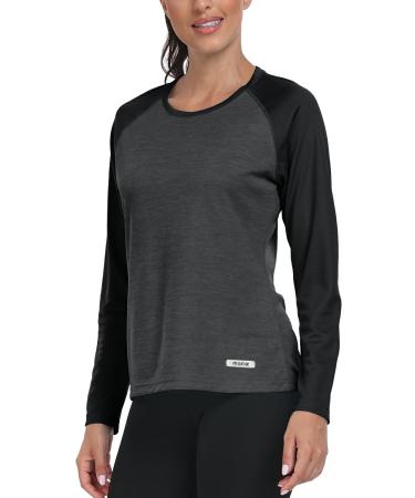 Ajezmax Wanderhirt women UV shirt long-sleeved running shirt UPF 50+ functional shirt quick-drying outdoor long-sleeved shirt light summer t-shirt l dark gray