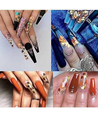 Holographic Fall Maple Leaf Glitter Sequins for Nail Art - Red, Yellow, Orange 3D Metallic Design - Buy Online on SooperMarket.com