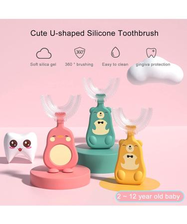 JENPECH Cute Bear/Duck Kids U-Shaped Toothbrush - Food Grade Soft Silicone Brush Head 360 Oral Teeth Cleaning Design for Toddlers and Children Yellow Bear 6-12 Years - Buy Online on SooperMarket.com
