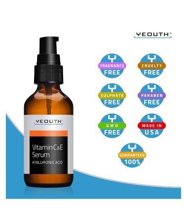 YEOUTH Vitamin C Serum with Hyaluronic Acid & Vitamin E - Brightening & Hydrating Face Serum for Dark Spots (2oz) - Buy Online on SooperMarket.com