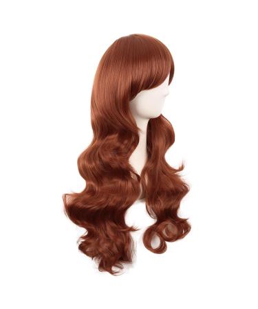 MapofBeauty 28-Inch Ginger Orange Wavy Wig with Side Part Bangs - Long Curly Hair for Women - International Shipping Available - Buy Online on SooperMarket.com