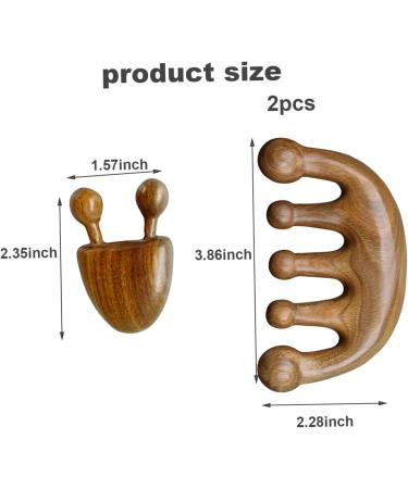 Scalp Massage Tool - Natural Lymphatic Drainage | 2PC Round Tooth Sandalwood Multi-Functional Handheld Head Skin Massager - Buy Online on SooperMarket.com