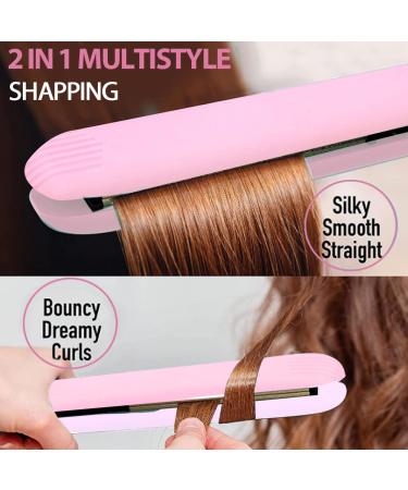 Small Curling Iron for Short Hair | 2 in 1 Mini Hair Straightener & Curler | Tourmaline Ceramic | Pink - Buy Online on SooperMarket.com