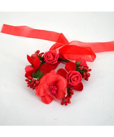 AISI Red Flower Wreath & Bracelet Set | Boho Hair Band & Crown for Wedding & Festival - Buy Online on SooperMarket.com