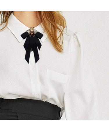 Lijun Vintage Ribbon Bowtie for Women | Big Bowknot Necktie with Bee Crystal Brooch | International Shipping Available - Buy Online on SooperMarket.com