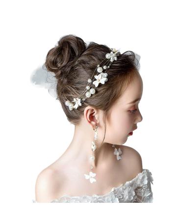IYOU Princess White Flower Headpiece Pearl Hair Dress Holy Communion Bridal Wedding Hair Accessories for Flower Girls