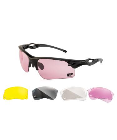Smith & Wesson M&P Harrier Half Frame Interchangeable Shooting Glasses with Impact Resistance and Anti-Fog Lenses for Shooting, Working and Everyday Use,Black,One Size