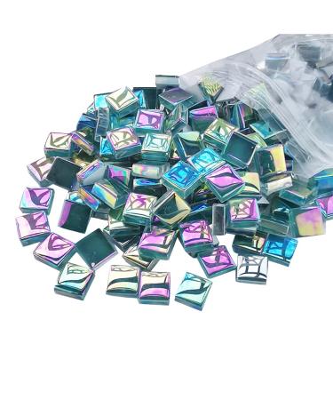 Focal20 Mosaic Tiles Square Iridescent Crystal Mosaic Glass Tile for Crafts  Mosaic Pieces DIY Picture Frames Handmade Jewelry Art Decoration Gifts 100 Pieces (Cyan)