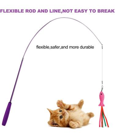 Retractable Cat Toy Wand Bundle - 11 Interactive Feather Toys and Bell Teaser Refills - 7 Worms, 1 Fish - Includes Replacement Line - Fun Exercise Toy for Cats - Buy Online on SooperMarket.com