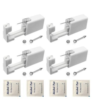 4 Pack Nose Piercing Kit SLVIEKAE Disposable Safe Sterile Piercing Gun Self Nose Piercing Unit For Nose Stud Piercing Kit Tool (Silver)