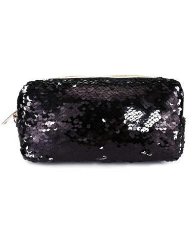 Jawseu glitter glossy girls feather pencil case women sequin wallet cosmetics bag make-up bag big capacity pencil case travel make-up bag wallet black