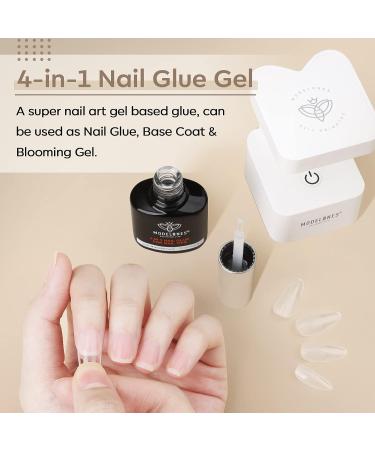 Modelones 4 in 1 Nail Glue Set | Brush On Gel | Rhinestone False Nails Base Gel | Nail Art Kit for Acrylic Nails | UV Lamp Needed | 15ml - 2PCS - Buy Online on SooperMarket.com