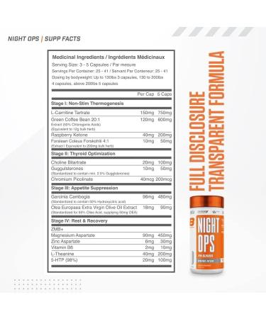 Ballistic Supps - NIGHT OPS - 125 Vegetarian Capsules - NIGHT TIME Fat Metabolizer - Fat Burner - Buy Online on SooperMarket.com