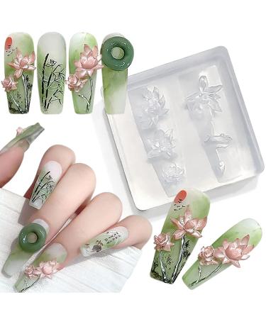 3D Lotus Flower Nail Design Silicone Mould Epoxy Resin Shapes Lotus Flower Carving Nail Stamp Silicone Mould Flowers Floral Lotus Leaf Nail Decoration Nail Design Nail Art Mould Silicone Moulds Nail