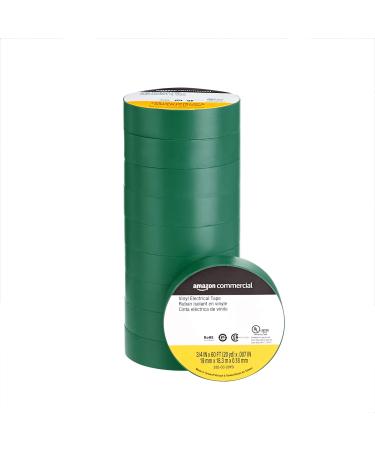 AmazonCommercial Vinyl Electrical Tape 3/4 in x 60 ft x 0.007in (19 mm x 18.3 m x 0.18mm) Green 10-Pack 10 Green 3/4in * 60ft