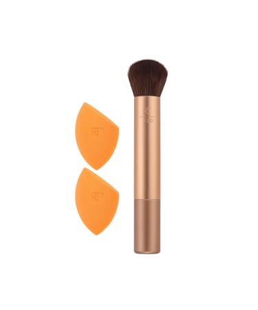 Real Techniques Glitter All The Way Brush + Sponge 3 Piece Holiday Gift Set Makeup Sponges For Blending Makeup Brush For Liquid & Cream Foundation Contour & Blush Limited Edition Latex-Free Glitter All The Way Brush Set