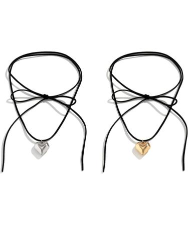 Oralgo Simple Heart Choker Necklace | Adjustable Silver Collarbone Chain Jewelry - Buy Online on SooperMarket.com