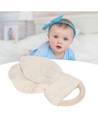 Alomejor Baby Wooden Teething Ring - Soothing Cotton Gauze Handle Ears Design Beige - Safe & Natural Infant Relief - Buy Online on SooperMarket.com
