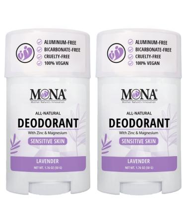 MONA BRANDS All Natural Deodorant For Women & Men | For Sensitive Skin | No Aluminum or Baking Soda | (2-Pack LAVENDER 1.76 Oz each)