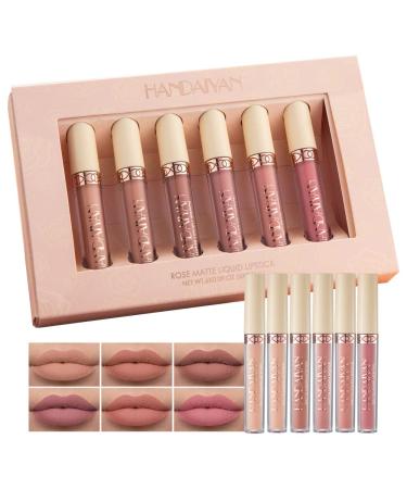 Beteligir 6Pcs Matte Liquid Lipstick Set 6 Nude Colors Matte liquid Long-Lasting Non-Stick Cup Not Fade Waterproof Lip Gloss Set for Women Makeup (B)