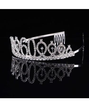Minkissy 60th Birthday Tiara Crystal Crown Rhinestone Princess Birthday Crown Hair Accessories Happy 60th Birthday Crown Tiara for Women Ladies - Buy Online on SooperMarket.com