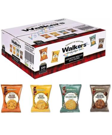 Walkers Assorted Twin Packs Golden Oat Belgian Chocolate Salted Caramel & Stem Ginger Biscuits Indulge in Biscuits Mini Packs 100 x 25g