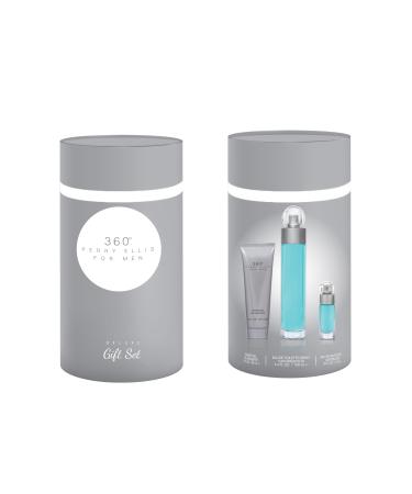 Perry Ellis 360 3-Piece Gift Set - Men's Cologne - 3.4 fl oz EDT 3 oz Shower Gel .25 fl oz EDT mini travel spray - fresh woody citrus aquatic long-lasting gift idea