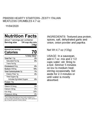 Deeply Rooted Hearty Starters Zesty Italian Meatless Crumbles - Plant-Based High Protein Vegan Non-GMO Clean Allergen Gluten Free Keto - 4.7 oz - Perfect for Pizza & Pastas - Buy Online on SooperMarket.com