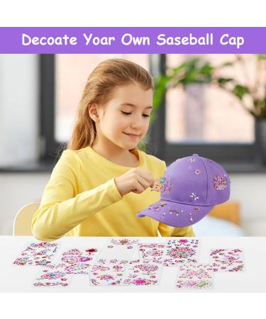 AOMIG DIY Adjustable Baseball Cap Craft Set for Girls - 10 Self-Adhesive Glitter Stones - Perfect Gift for Ages 4-11 - Purple Sun Hat - Buy Online on SooperMarket.com