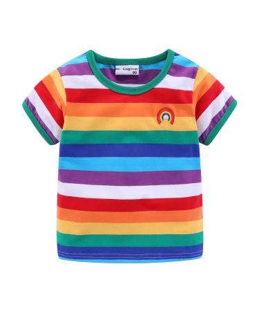 Mud Kingdom Little Boys T-Shirts Rainbow Stripe 18-24 Months Green Rainbow Short Sleeve