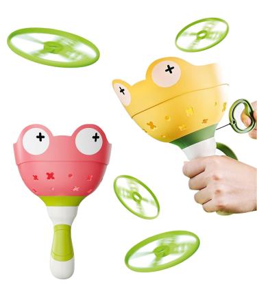 Fullware flying disc launcher propeller toys 2 packs & 12 discs outdoor games garden toys for children from 3 4 5 6 years gift for girls boy birthday Christmas (yellow + red)