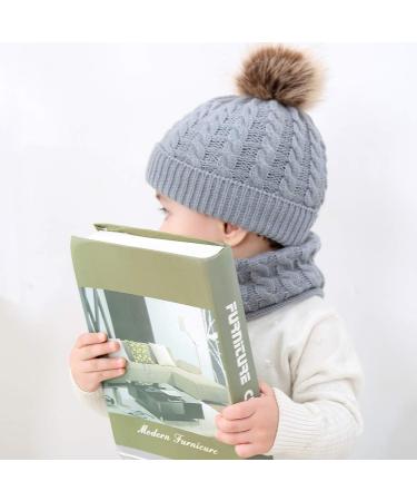 Yinuoday Toddler Baby Knit Hat Scarf Set - Winter Beanie Cap with Circle Loop Scarf, Grey - Buy Online on SooperMarket.com