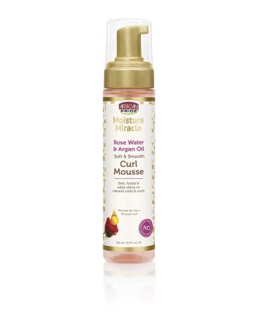 African Pride Moisture Miracle Rose Water & Argan Oil Curl Hair Mousse, Flexible Hold, Enhances Curls, Creates Wave Patterns, No Residue, Deep Moisture, Adds Shine, Strengthens & Protects Hair, 8.5 oz