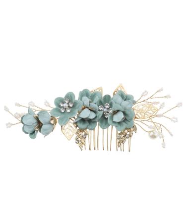 Wedding Bridal Hair Comb Flower Side Hair Clips Rhinestone Pearl Floral Headpiece Hair Tools Hair Accessories for Wedding Bridal Bridesmaid Green