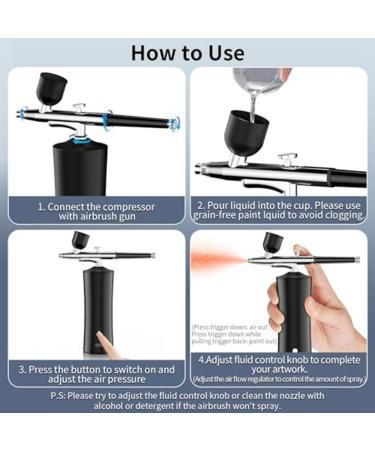 Kuuddker Airbrush Kit 30PSI Cordless Rechargeable High-Pressure Non-Clogging Air BrushGun for Nail Art Painting Black - Buy Online on SooperMarket.com