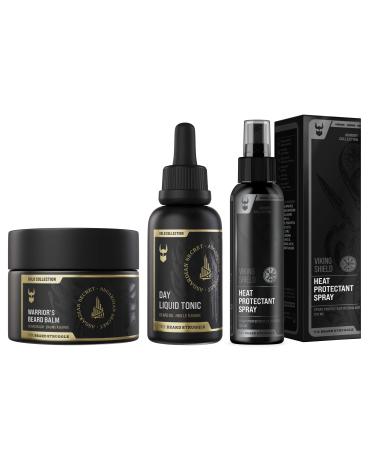 The Beard Struggle Beard & Hair Heat Protectant Spray Warrior s Beard Balm & Day Liquid Tonic Beard Oil Bundle Nourishes & Revitalizes Beard Hair - Gold Collection - Asgardian Secret