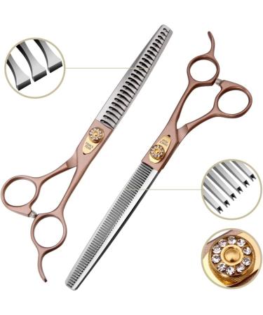 Fenice Peak 7 Professional Dog Grooming Scissors Set - Rose Gold 440C Stainless Steel - 4pcs Combo Set for Pet Grooming Services - Dogs and Cats - 7 - Buy Online on SooperMarket.com