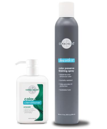 KERACOLOR Kit of 3-in-1 (Cleanse + Conditioner + Color) Emerald Semi-Permanent Hair Dye and Finishing Hair Spray 10oz