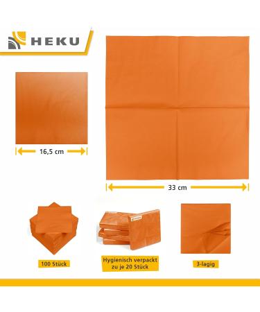 HEKU 100 Single-Colored Napkins - 3-Layer 33x33cm | 5-Pack | Highly Absorbent & Stylish Orange Napkins for Events & Gastronomy - Buy Online on SooperMarket.com