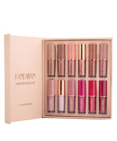 12 Colors Matte Lipstick Set Petansy Liquid Lipstick Kit Long Lasting Waterproof Lip Gloss Set with Gift Box