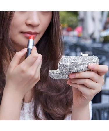XhuangTech Bling Lipstick Holder Case with Mirror - Rhinestone Crystal Makeup Organizer for Ladies (Silver) | Portable Lipstick Case - Buy Online on SooperMarket.com