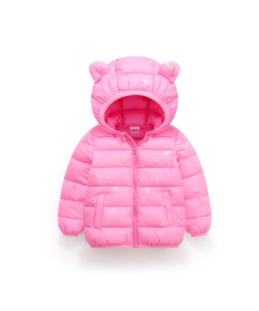 Hooded Coat for Kids Winter Jacket Toddler Padded Coat Warm Puffer Jacket Infant Waterproof and Lightweight Outwear Long Sleeve for Boys Girls 3-4 Years 3-4 Years Pink